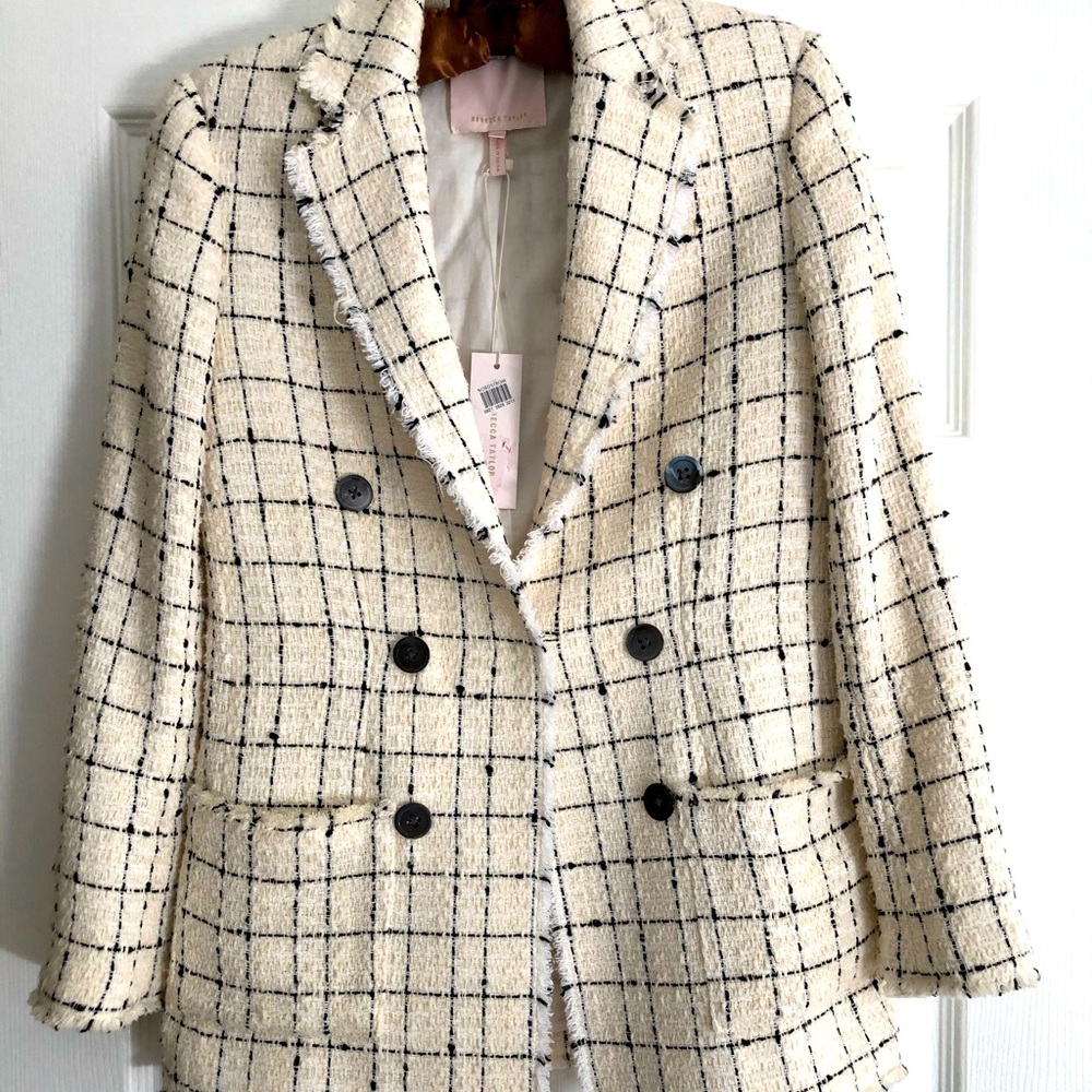 Rebecca Taylor plaid tweed blazer, size 00.